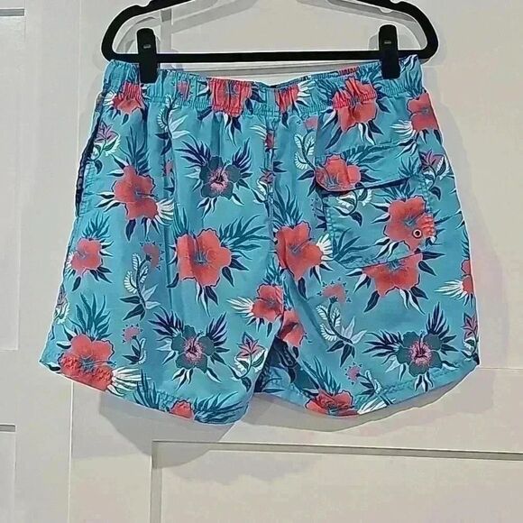 Molokai teal hibiscus swim trunks Size L - Picture 2 of 6